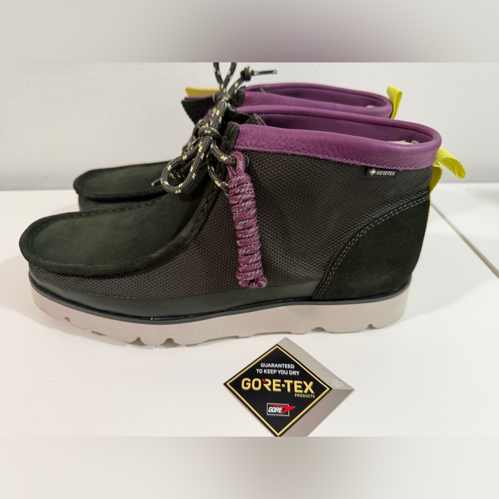 Clarks Wallabee Olive and Purple Winter Boots